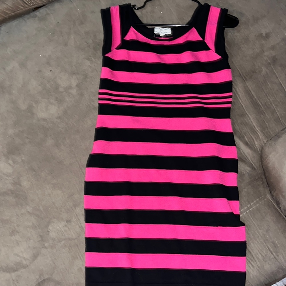 Hot pink/black striped PINK..ROSE dress super soft Sz LG
